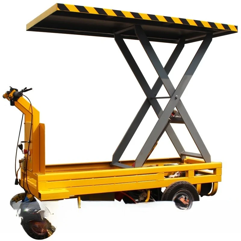 LMM electric lifting hand push flatbed truck folding truck four wheels load into the elevator