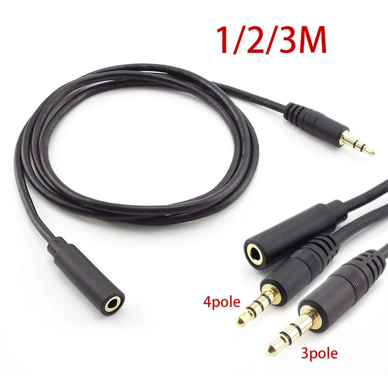 Male ke Female 3.5mm AUX Jack kabel ekstensi Audio 3.5 Headphone tambahan Speaker Earphone Stereo 3 tiang/4 tiang J17