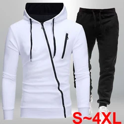 Men's diagonal zippered hoodie jacket sportswear+sportswear two-piece set of men's hoodie sportswear jogging set