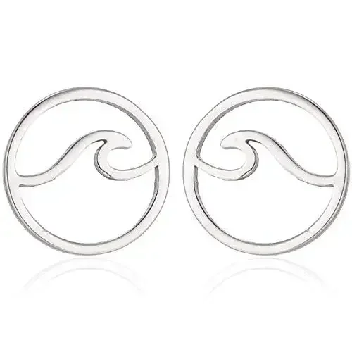 Classic Silver Stainless Steel Ocean Wave Stud Earrings Round Cutout Sea Spray Stud Earring for women Summer Holiday jewelry