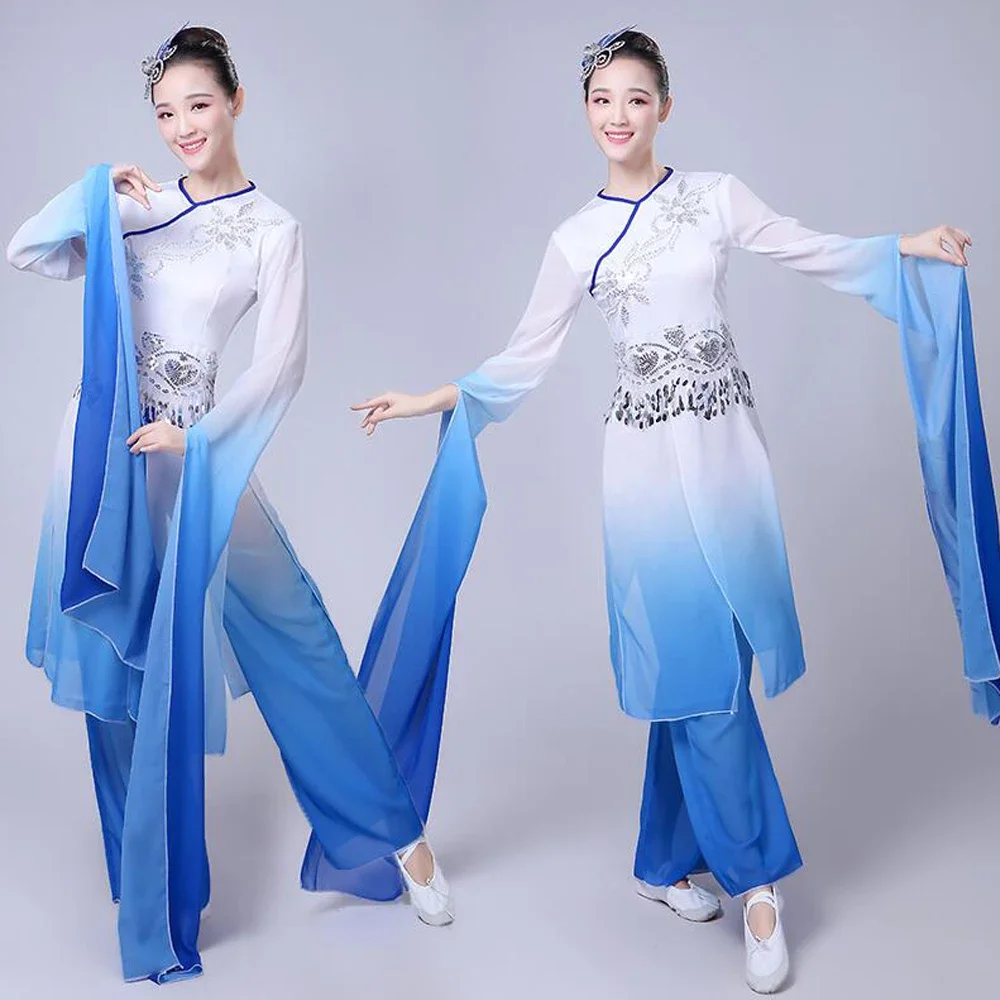 New Chinese Folk Dance Classical Dance Costumes Women Water Sleeve Performance Clothing Girls Long Sleeve Yangko Dance Costumes