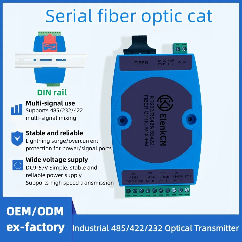 Transceptor de módem de fibra óptica SC/FC/LC, convertidor óptico DIN-Rail, Control Industrial en serie, interruptor de 20KM