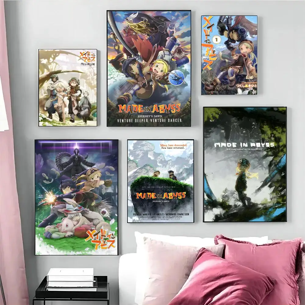 Made in Abyss Anime Dark Fantasy Poster Self-adhesive Advanced Aesthetic Printing Paper Wall Art for Living Room Home Decor