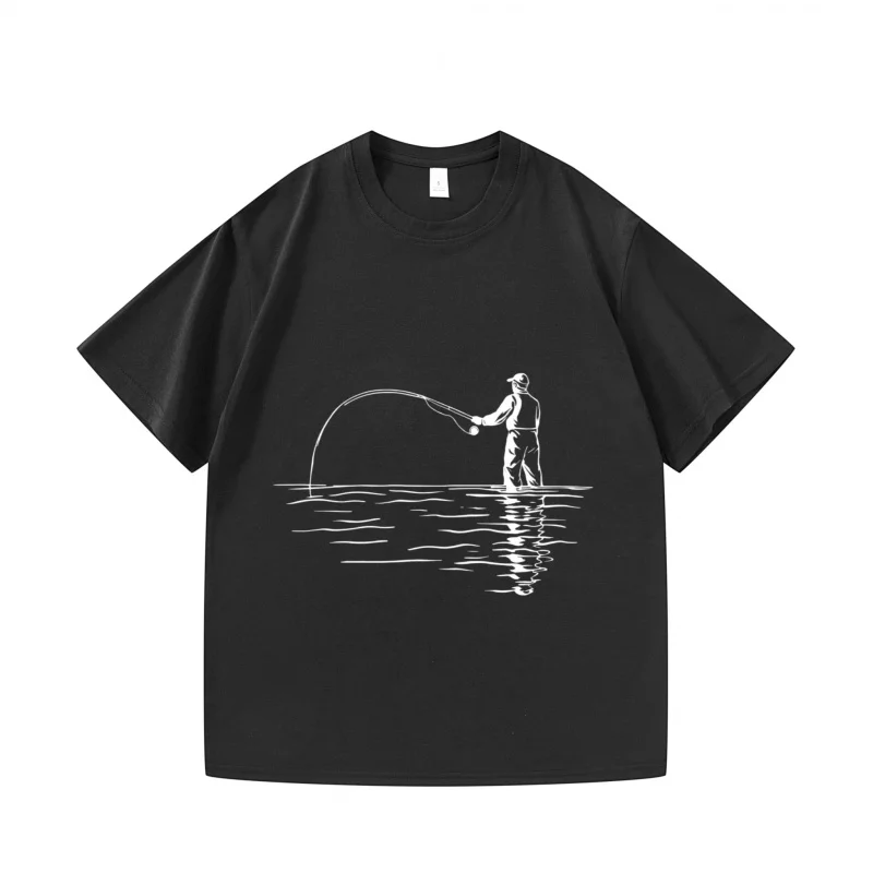 

Men's T-shirt Black Fly Fishing Printed Pattern Outdoor Sports Casual Wear Summer Tee Shirts for Men Fashion Design Comfortable