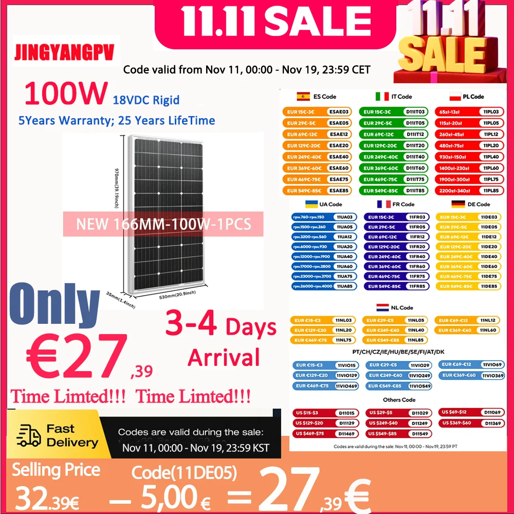 Rigid Solar Panel 100W-160W 18V