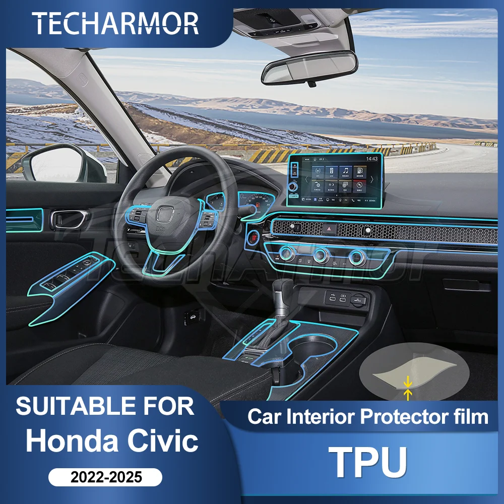 Film de protection anti-rayures en TPU pour intérieur de voiture, autocollant Transparent anti-déchirure pour Honda Civic 2022 – 2025, accessoires
