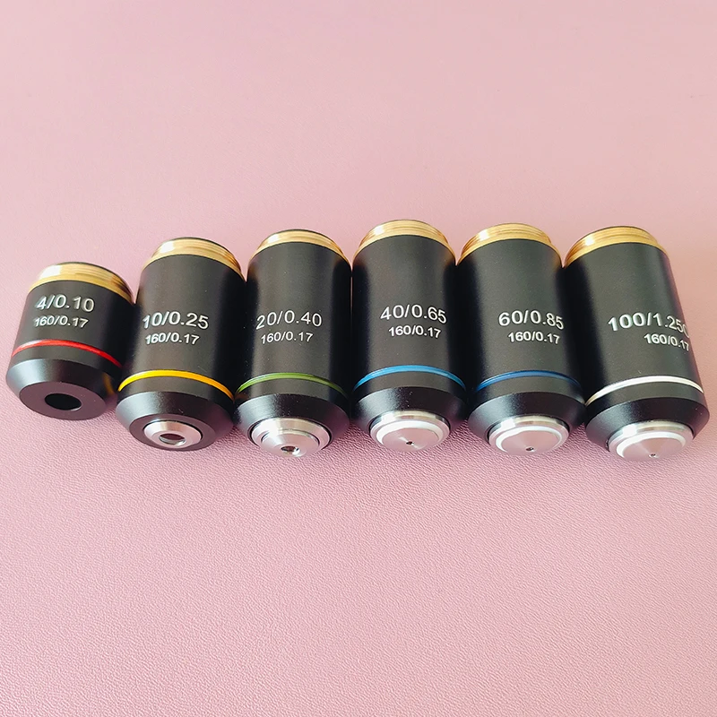 

Microscope Objective Lens 4X 10X 20X 40X 60X 100X 195 Achromatic Objective Biological Microscope Parts Accessories RMS 20.2mm