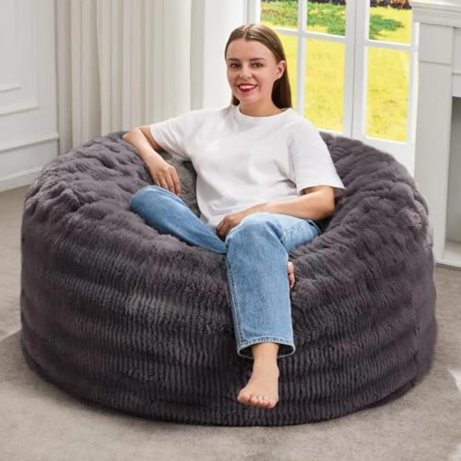 

Bean Bag Chairs Beanbag Chair with Filler Adult Bean Bags with Fluffy Ripple Cover Giant Bean Bag Chairs for Adults Dark Grey 3