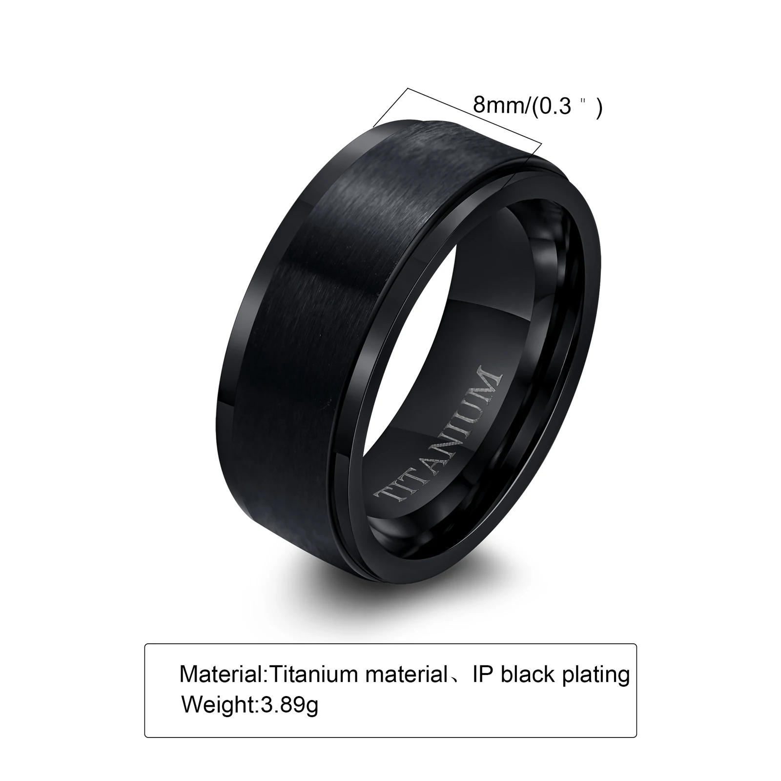 Vnox 8mm Black Titanium Ring for Men,Simple Matte Surface Wedding Band, US Size #7- #12