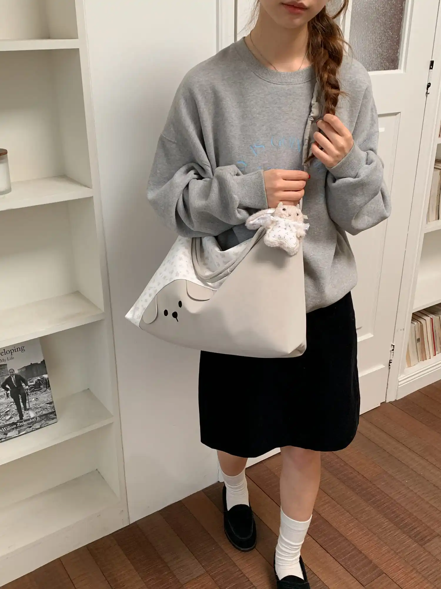 Korean Style Floral Color Blocked Tote Bag Large Capacity Cute Puppy Patchwork Commuting Shoulder Bag Women's Handbag New