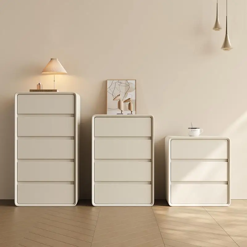 White cream style chest of drawers in bedroom light luxury modern storage cabinet, chest of drawers in living room, solid wood