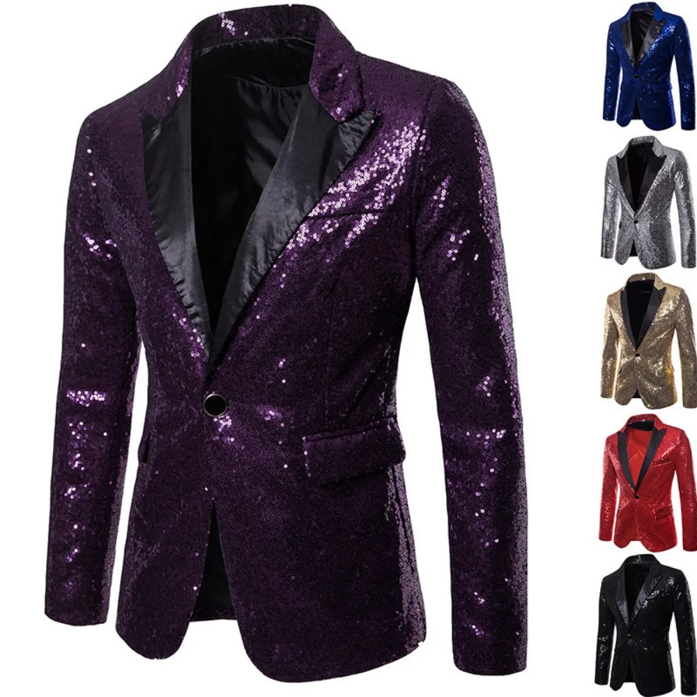 

Men's 2025 Gold Sequin Performance Blazer - Korean Style Suit Jacket for Nightclub, Host Events & Stage Performances