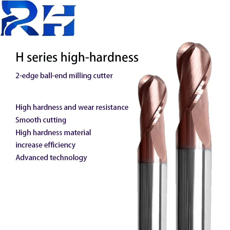 

H Series Ball Cutter, Tungsten Steel Milling Cutter, Ball Head, Alloy End Mill, 2-Edge High-Hard-Coated Arc Spherical Head