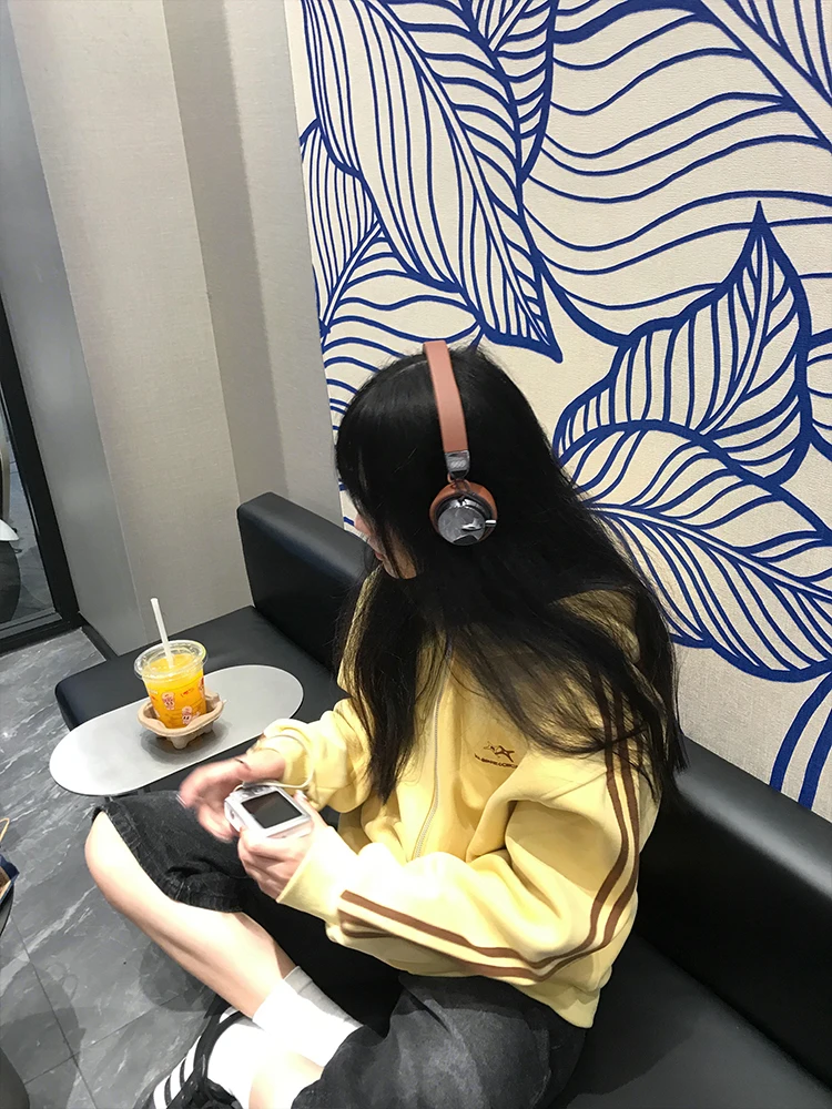 Amarelo orelha design hoodie zíper solto feminino primavera outono t-listras preguiçoso chique aberto cardigan jaet rua sle