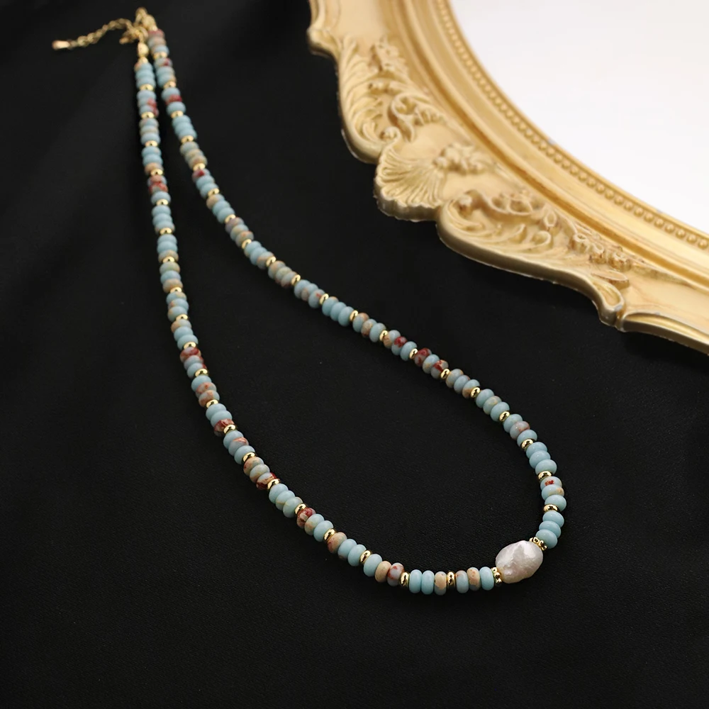 2025 Oriental Style Jewelry Shoushan Stone Pearl Necklace 18K Gold Plated Copper Chain Asian Inspired Luxury Gift for Women 1PC