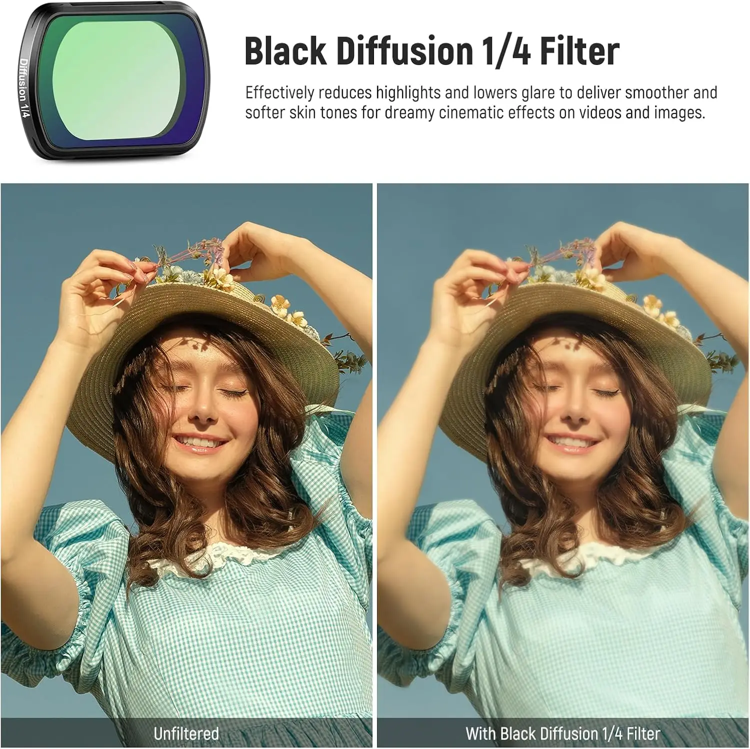 NEEWER ND Filter Set For DJI Osmo Pocket 3/Pocket 4/Xtra Muse,ND16 ND64 ND256 Black Diffusion 1/4 Filter for Mist Cinematic