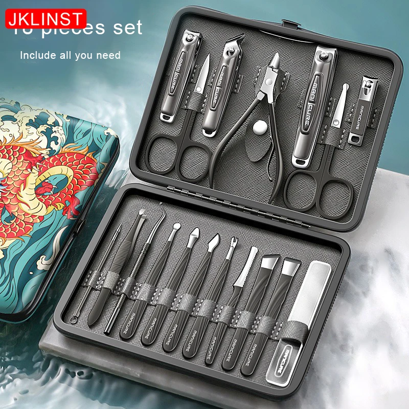 

18pcs Manicure Set Professional Nail Clipper Kit Pedicure Tools Ingrown ToeNail Trimmer, Cuticle Cutter Fingernails Grooming Kit