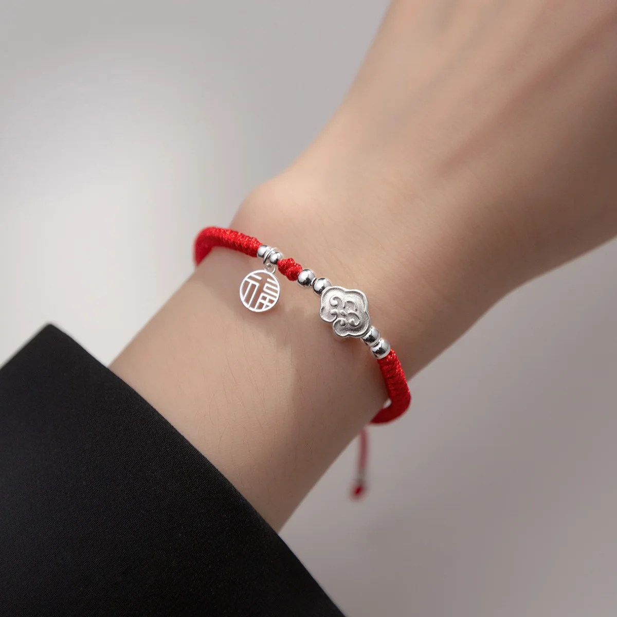 1pc/Lot 925 Sterling Silver Auspicious Clouds Handwoven Red Rope Bracelets 24cm Adjustbale Bless Good Luck Wristbands Jewelry