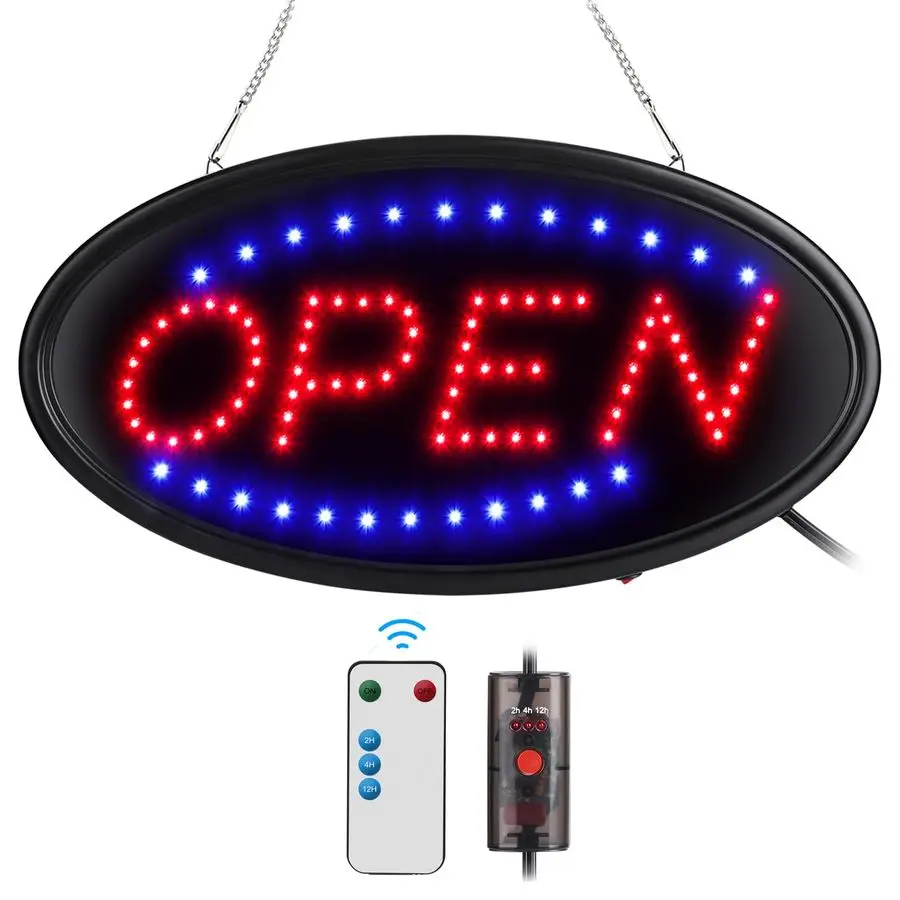 

LED Open Sign with Remote, Ultra Bright Electric Light Up Signs for Business, Timing Function, 2 Lighting Modes Flashing amp Ste