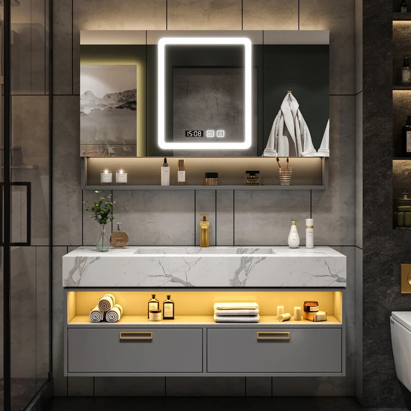 

Bathroom Furniture Solid Wood Cabinet With Sink Mobili Per La Casa Mirror Vanity Toilet Simple Modern Washbasin Light Luxury