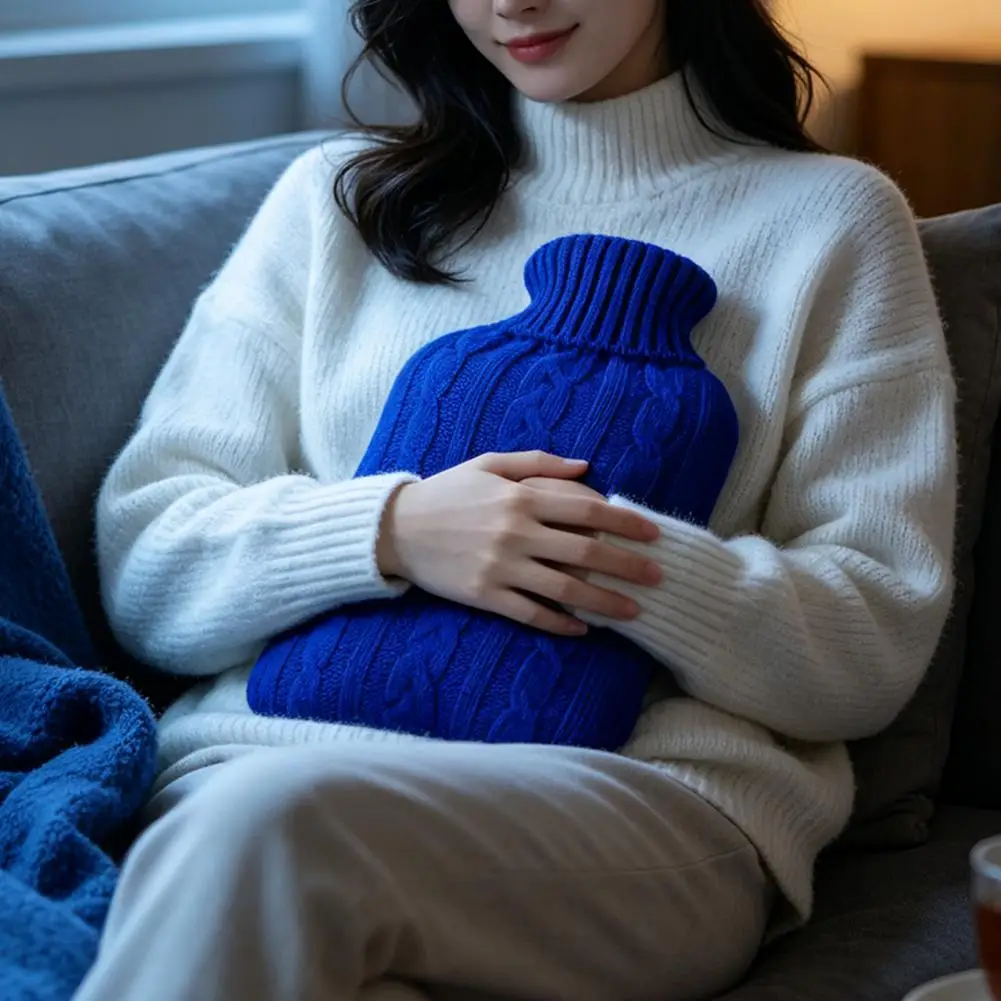 2L Red Hot Water Bottle Case Knitted Cover Soft Touch Premium Material Provides Safe Warmth Great Gift For Loved Ones Winter Use