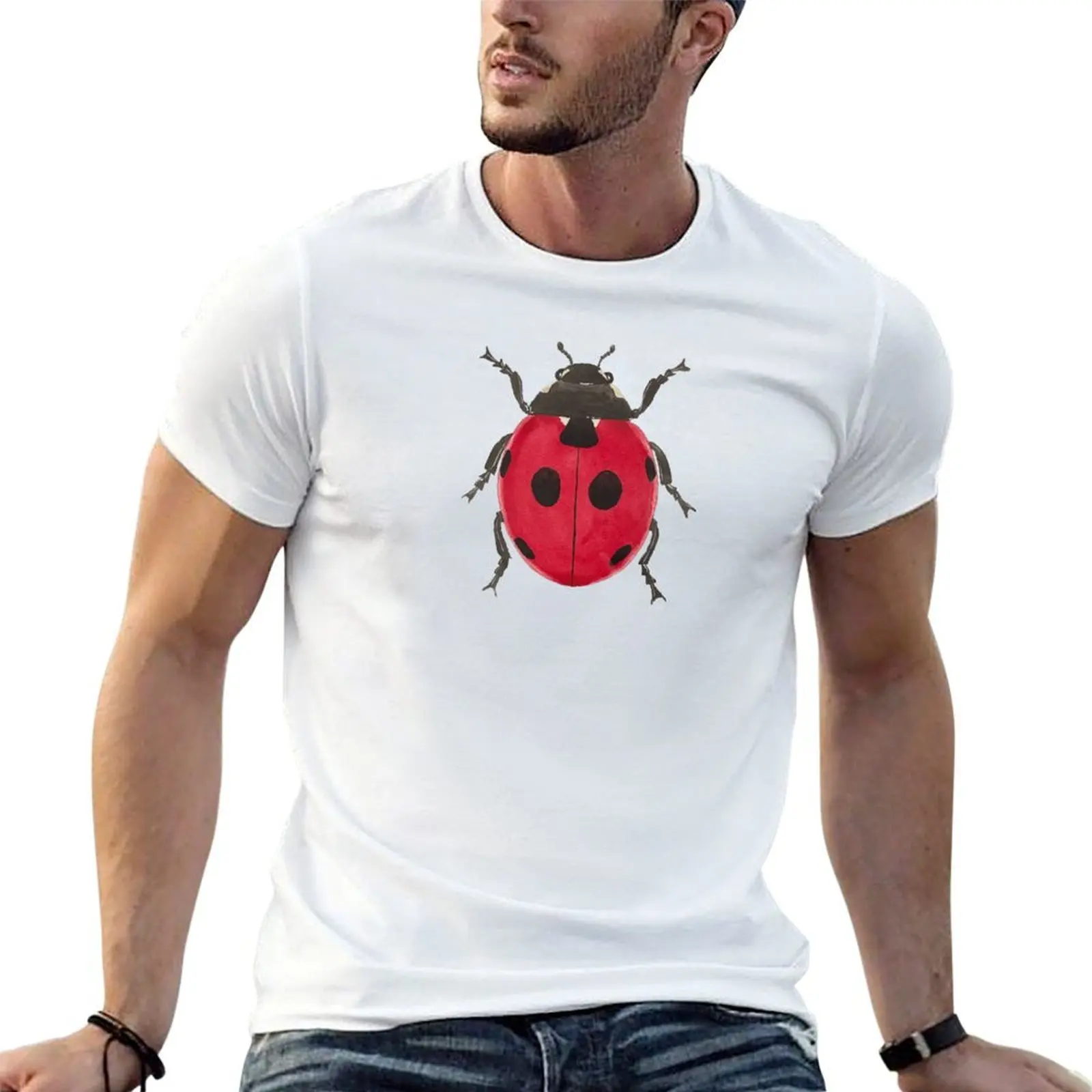 

Illustration man pack quality cotton Watercolor shirt t high Ladybug t shirt T-Shirt cotton graphic man shirts t