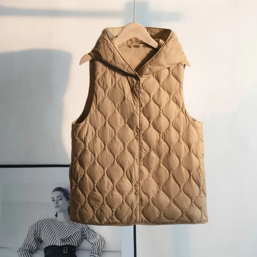 2025 New Arrivals Women Fashion Ultralight Thin Hooded Down Jackets Spring Autumn Female Slim Fit Sleeveless Puffer Coat