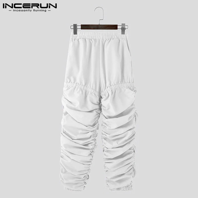 INCERUN เสื้อกันหนาว 2025 สไตล์อเมริกันกางเกงสไตล์ผู้ชาย Deconstruct จีบ Contrast สีกางเกง Casual Streetwear ชาย Pantalons