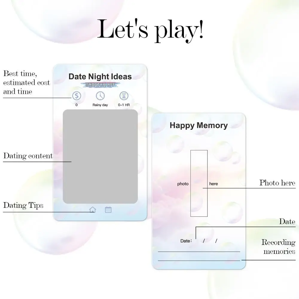 Funny 40 Date Night Ideas For Couple English Version Portable Adventurous Scratch-Off Cards Game Paper