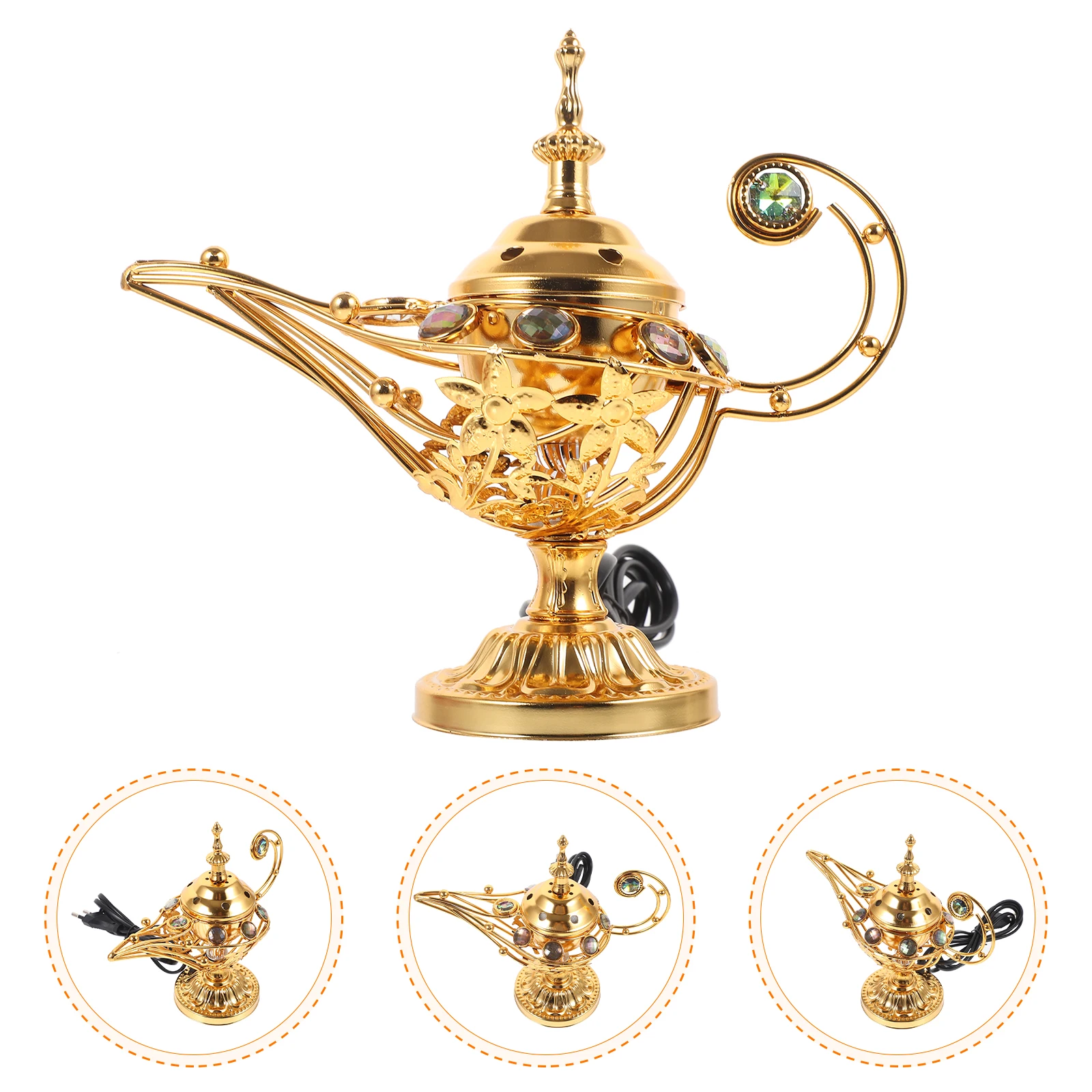 

Lamp Incense Burner Electric Aroma Retro Censer Holder Table Decor Household Metal Purifier Yoga Bedroom Kitchen Living