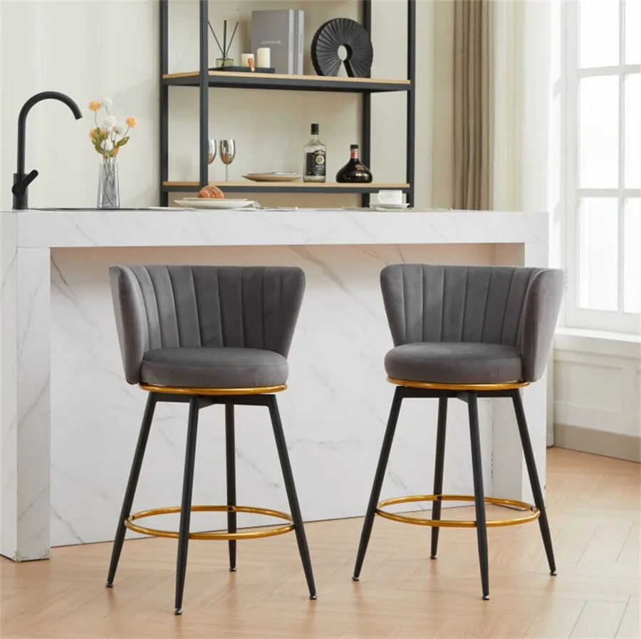 Ensemble de 2 tabourets de bar pivotants, chaise de salle à manger rembourrée à dossier haut pour bar de cuisine