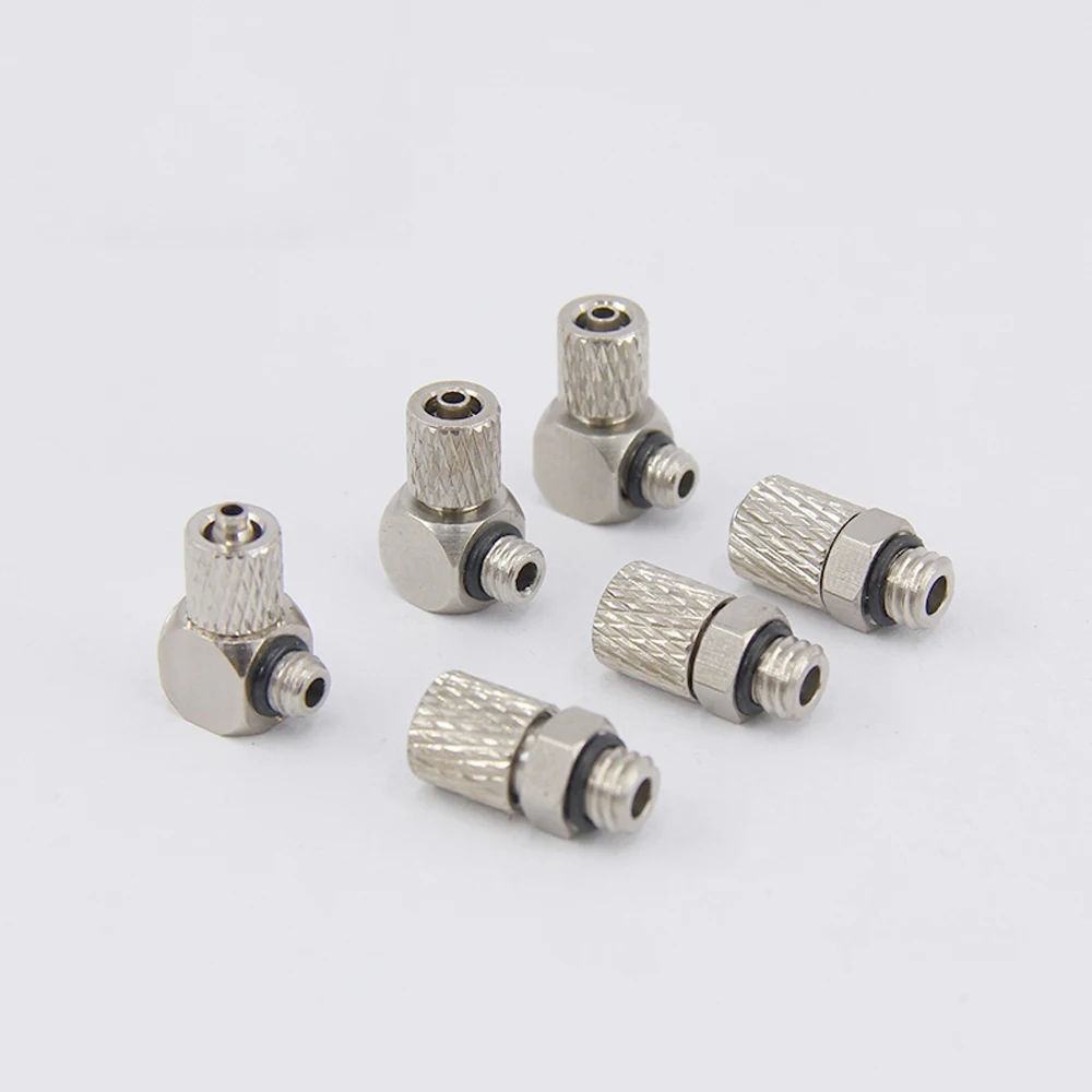 Miniature Twist Fit 4mm/6mm OD Hose x M5 M6 Male Thread Copper nickel plating Through L Type Air Hose Quick Connector