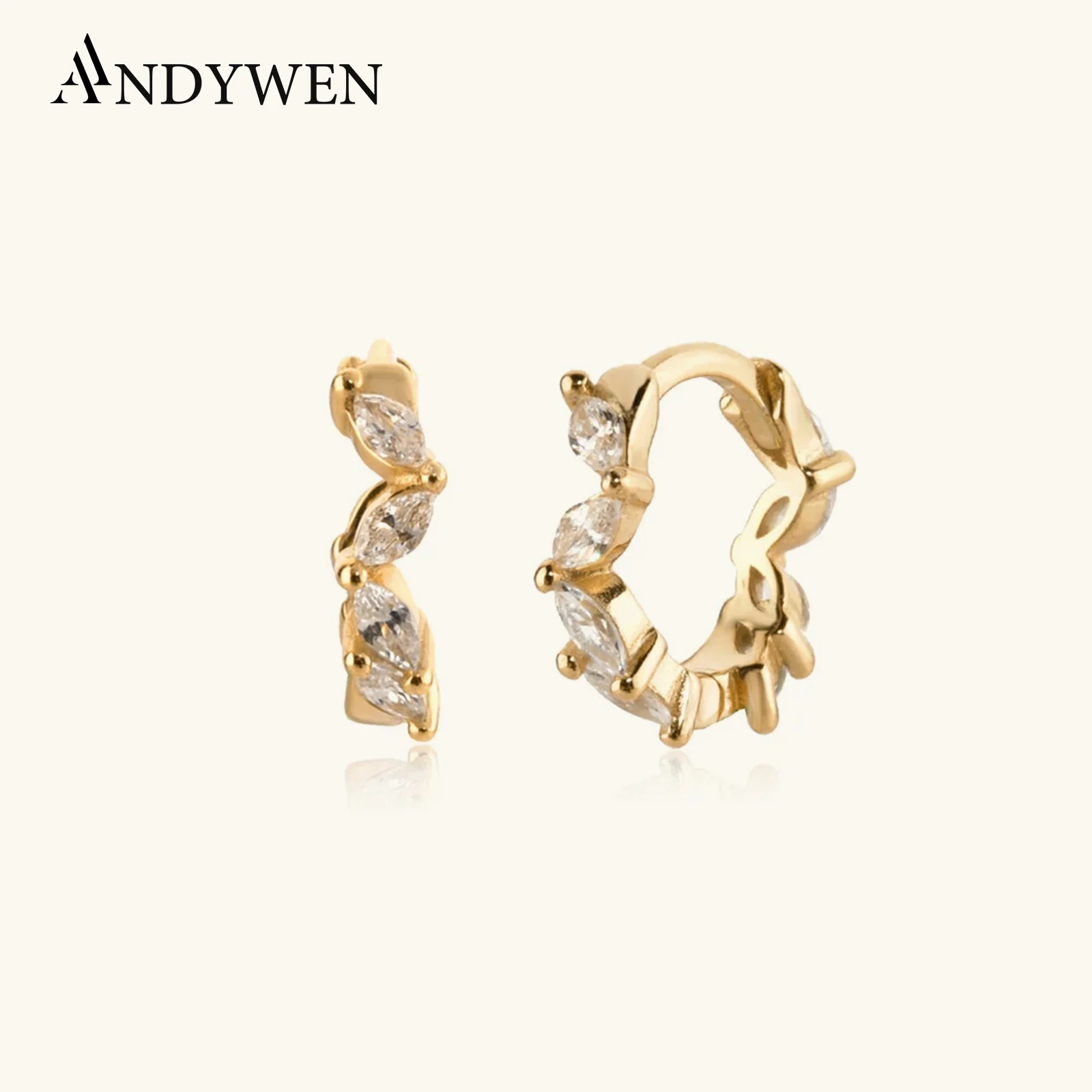 

ANDYWEN 100% 925 Sterling Silver Gold Irregular Oval Zircon CZ Hoops Huggies Luxury Jewelry 2022 Wedding Jewels Crystal