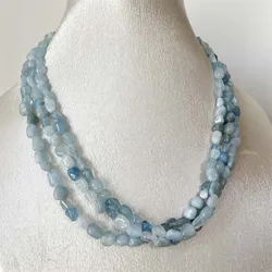 Luxury Nugget Shape Aquamarine Necklace Vintage Natural Stone Jewelry Noble Elegant Exquisite Beaded Chain Choker Collier