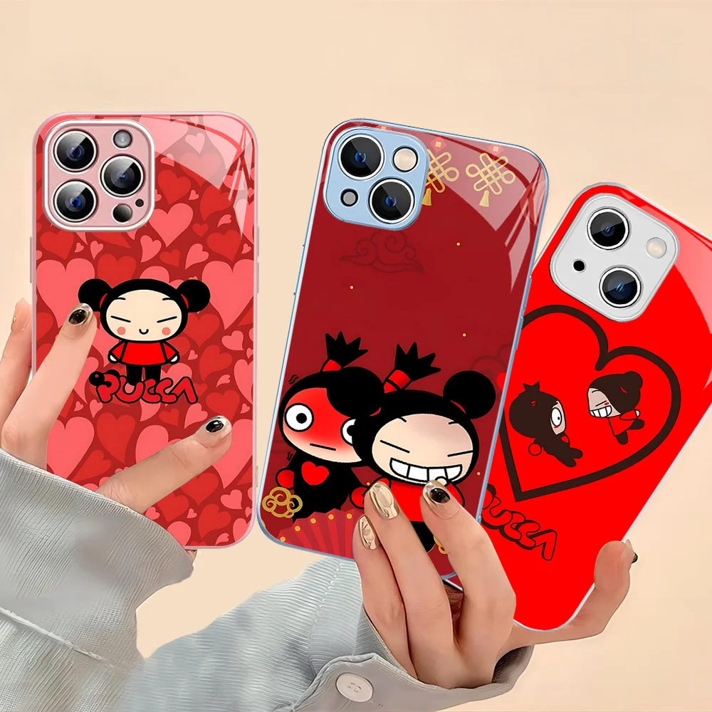 P-Pucca G-Garu Cute Phone Case For IPhone 14 13 12 Mini 11 Pro XS Max X XR 14 Plus Tempered Glass Cover