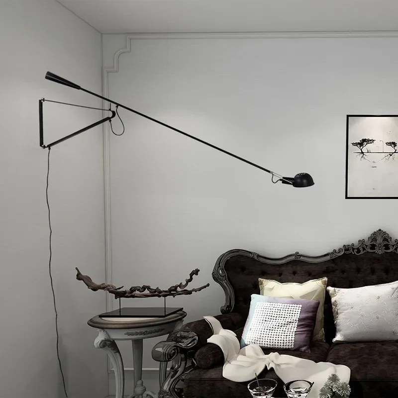 Popular Nordic Designer Bedside Long Arm Living Room Home Decor Study Read Light Rotatable Long Pole Swing Industrial Wall Lamp