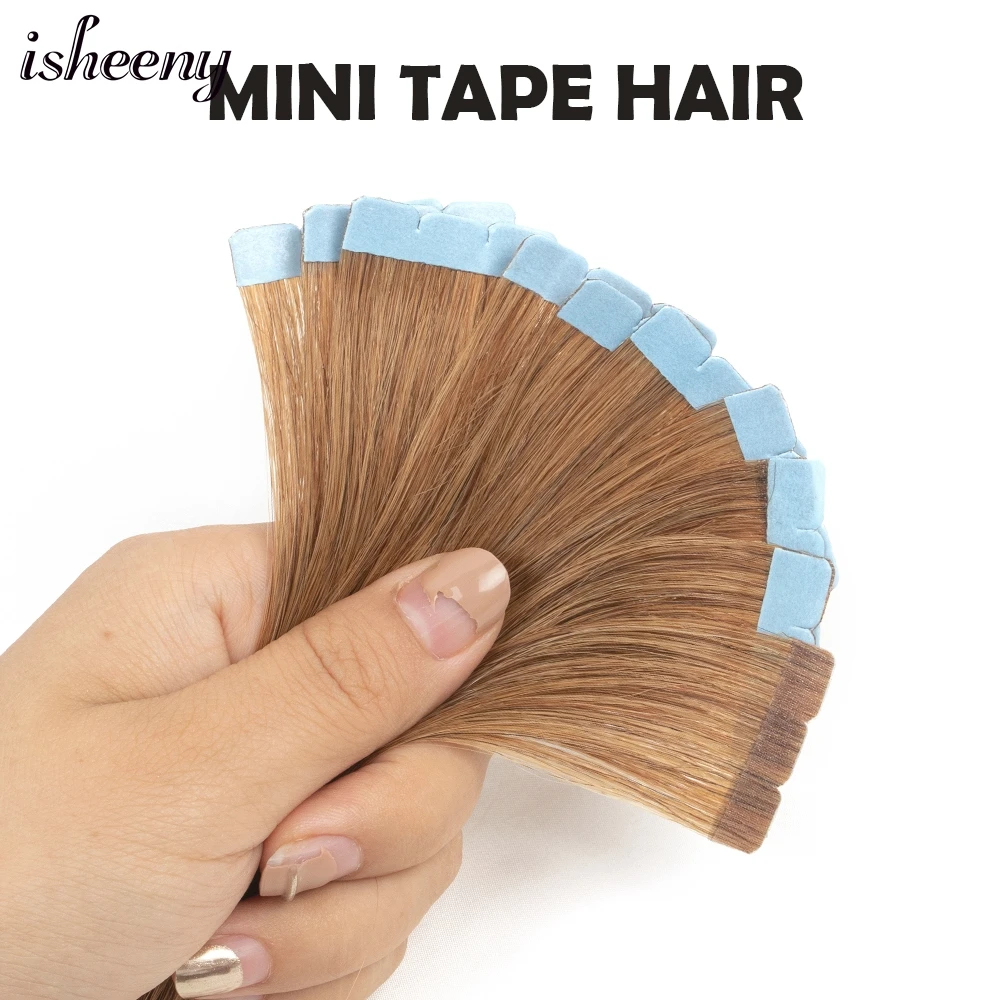 6# Middle Brown Human Hair Extension Tape Ins 10pcs/pack Mini Tape Hair On Double Sided Tape Glue 12-24 inches for Women