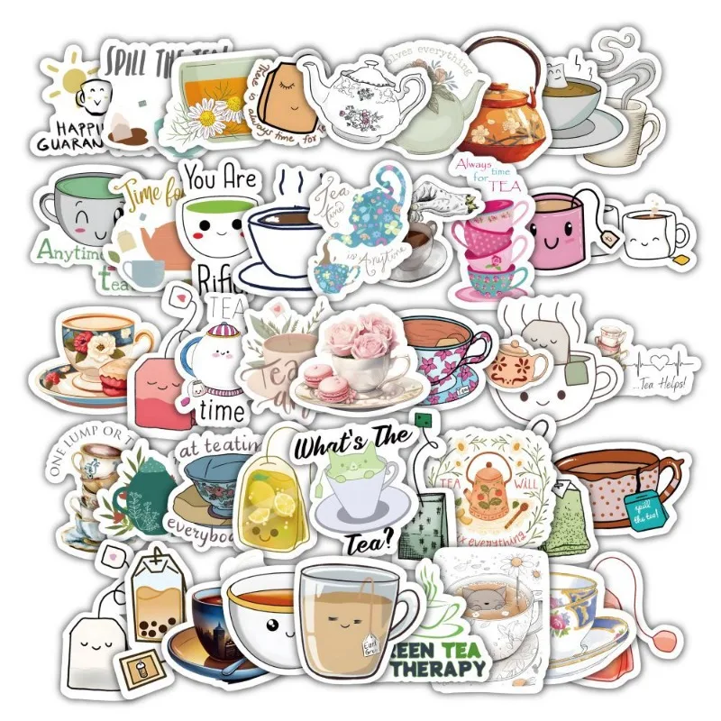 60Pcs/Set Cartoon Tea House Cute Cartoon Graffiti Stickers Children Kawaii DIY Kid Laptop Skateboard Suitcase Decal Sticker