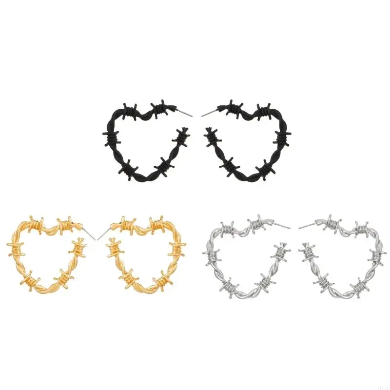 91AF Heart And Thorn Twist Earrings Modern Korean Styles Sturdy Alloy Ear Accessories For Daily Use