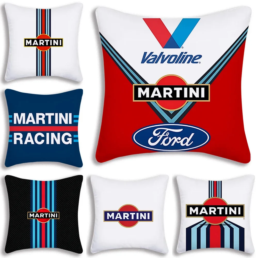 Racing Martini Stripe Pillow Covers Cartoon Sofa Decorative Home Double-sided Printing Short Plush Cute Cushion Cover