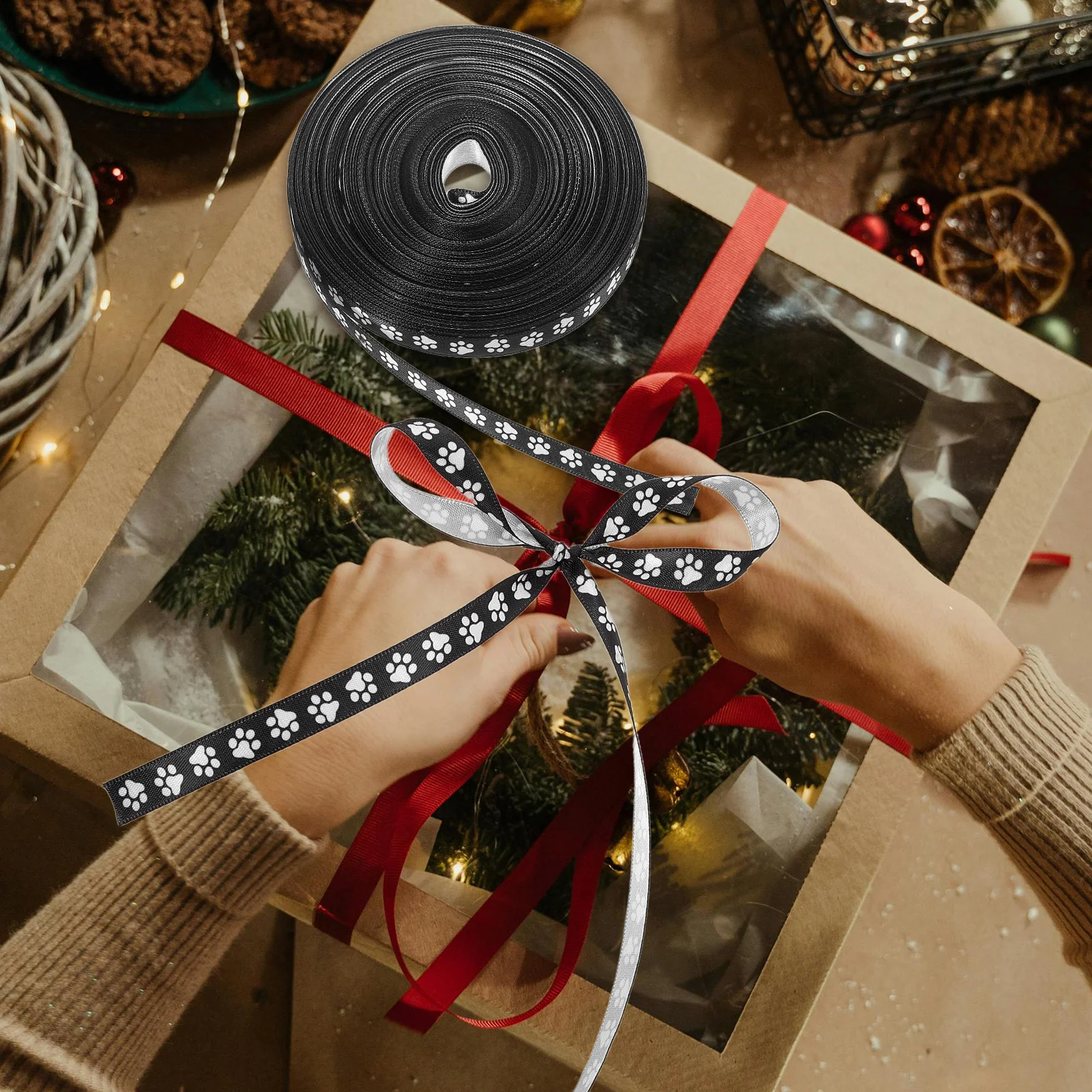 

1 Roll White Paw Print Ribbon Dog Paw Craft Making Ribbon Bulk Multi-Use for Gift Wrapping Bouquet Decoration DIY Supply