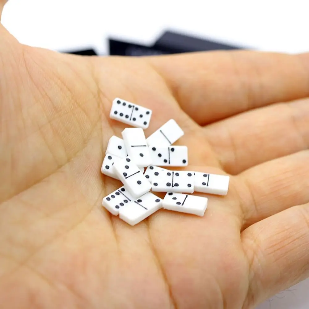1 Set High Quality 1:12 Dollhouse Miniature Domino Model Dot Mini Black&White Building Learning Toys PLA Dominoes Board Game