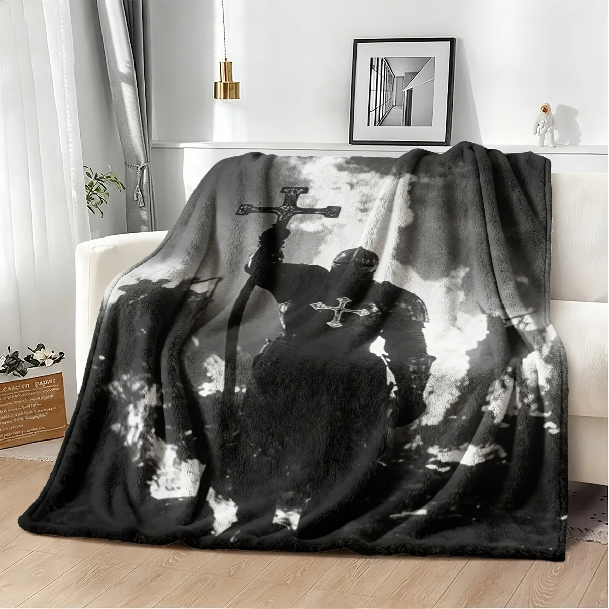 Gothic Cross Halloween Blanket Throw Nap Blanket Spooky Dark Aesthetic Art Decor Cozy Bed Cover For Seasonal Home Party Gift