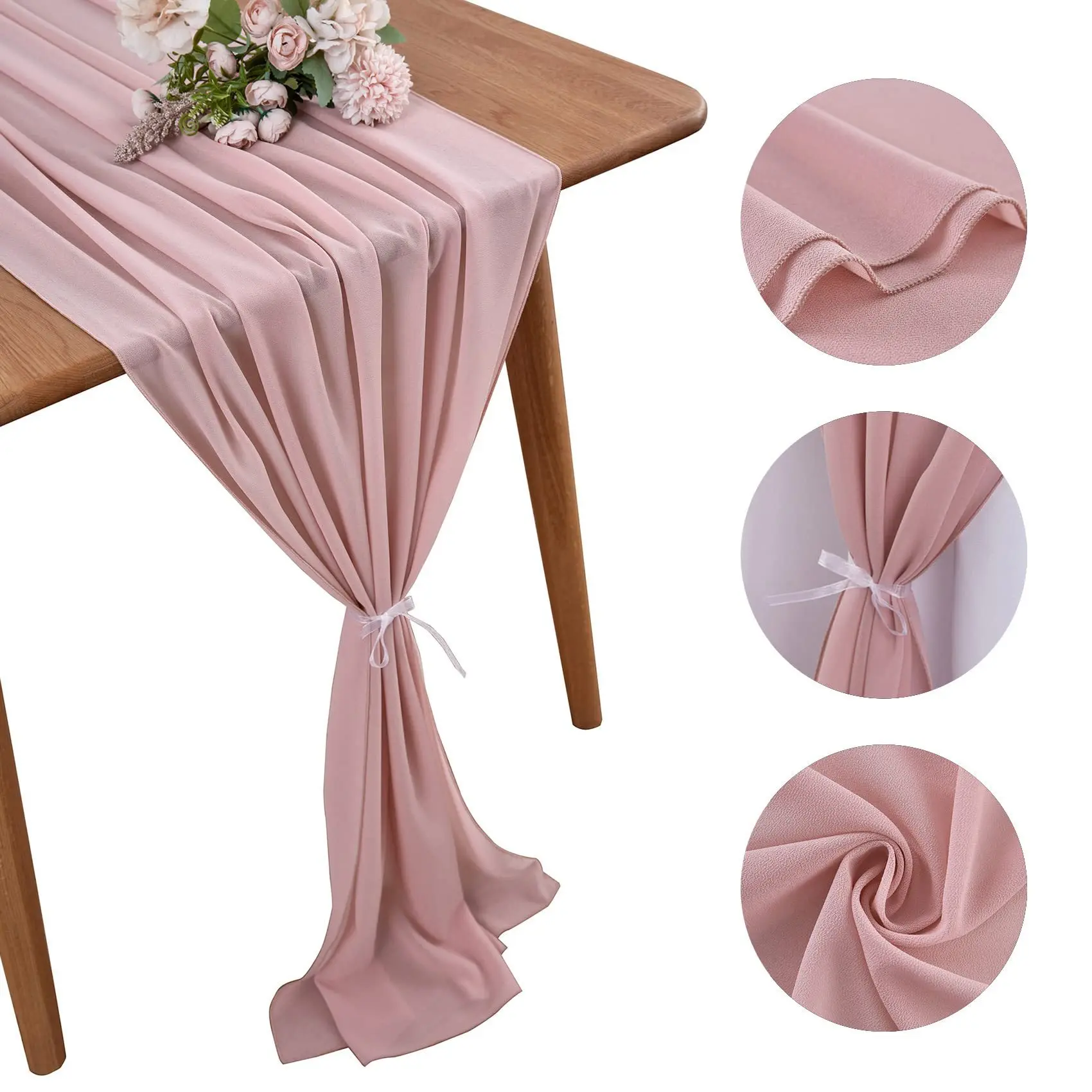 2/10 pcs Pearl Chiffon Table Runner European Simple Style Solid Color Table Runner Hotel Wedding Banquet Dining-Table Decoration