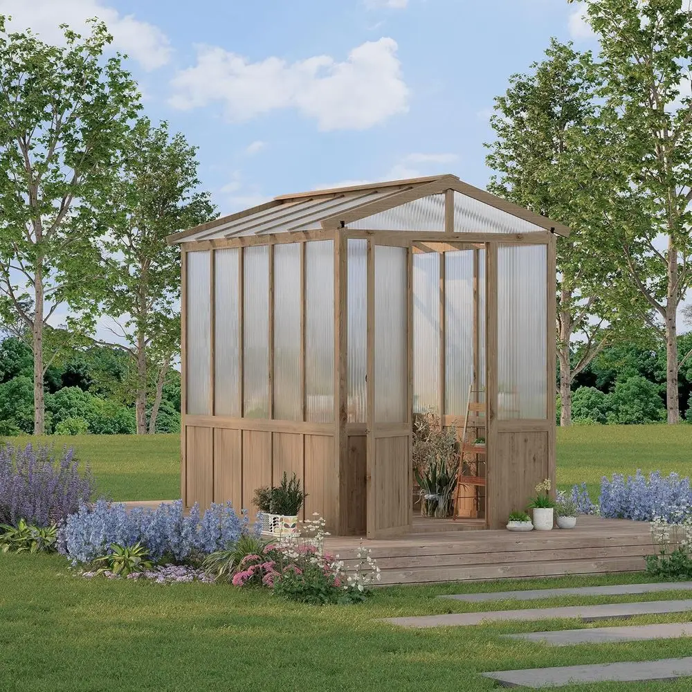 

Walk-in Greenhouse with Cedar Frame, Greenhouse Kit, 6MM Thick Polycarbonate Panel