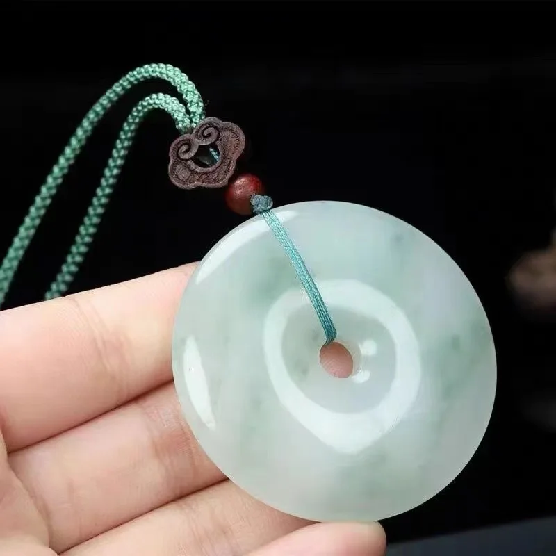 Natural Xinjiang Tianshan Pendant with Green and Floral Patterns, Emerald-Colored Golden Silk Jade Large Peace Pendan