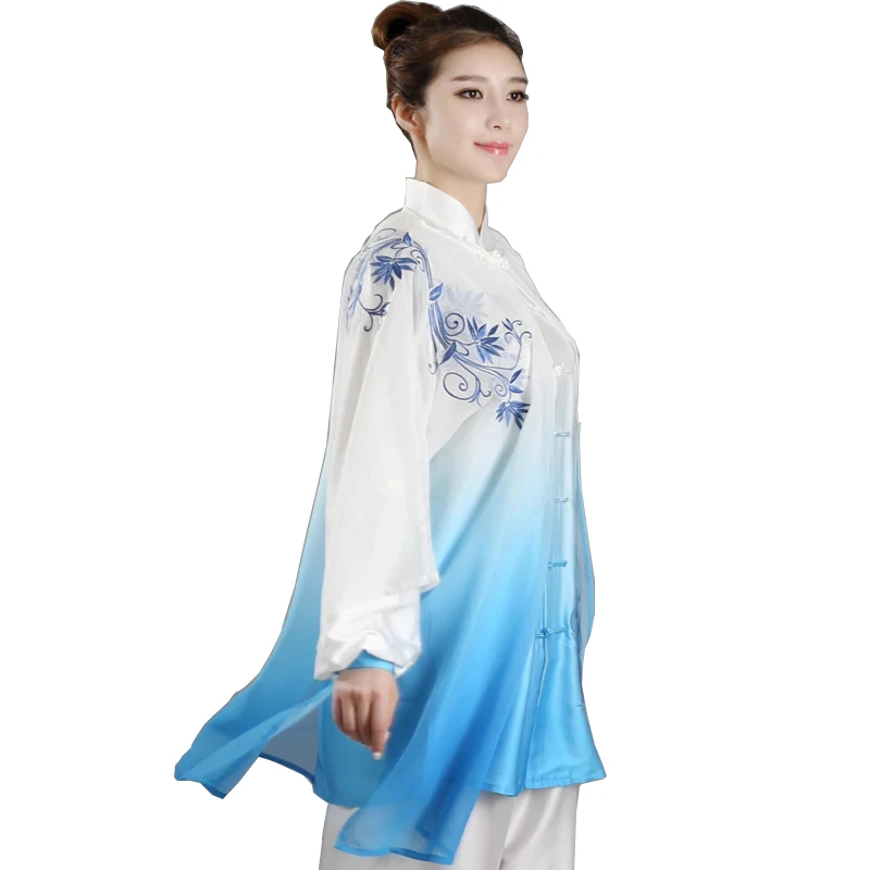 Chinese Tai Chi Uniform Men Embroider Gradient Wushu Martial Arts Sets Women Morniong Kung Fu Clothing Taiji Suit Exercise