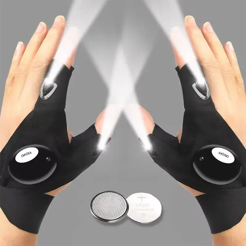 LED Half Finger Gloves for Men  Women Outdoor Waterproof Night Fishing Cycling Running Flashlight Durable Touchscreen Compatible