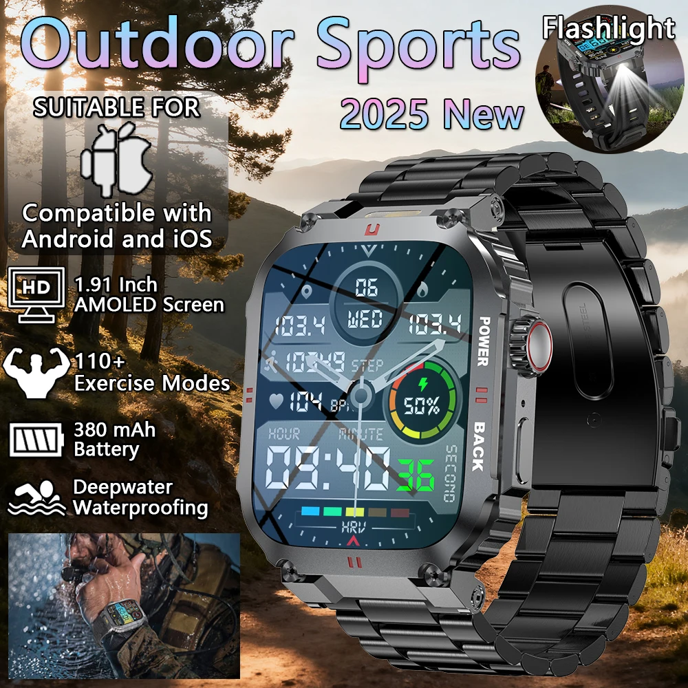 

New Outdoor Sports Men Smart Watch 1.91 HD AMOLED Health Monitoring 110+Sports Modes Bluetooth Call SmartWatch For Android IOS