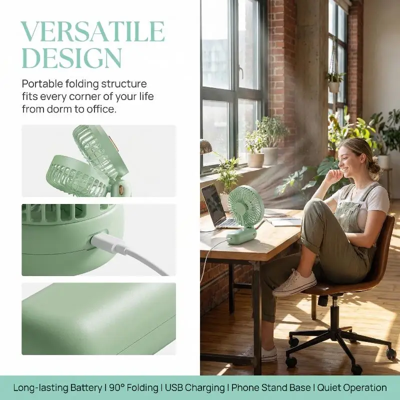 Portable Handheld Mini Fan Foldable Neck Hanging Fans 5 Speed USB Rechargeable Fan With Phone Stand And Display Screen